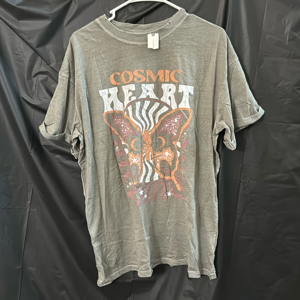 Green “cosmic heart@ butterfly t-shirt